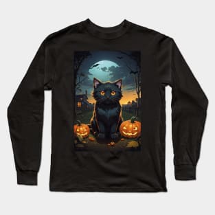 black cat and pumpkin Long Sleeve T-Shirt